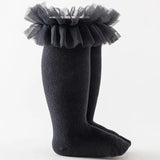 Bonnyshow Autumn Winter Baby Girls Socks Toddlers Children Knee High Socks Soft Cotton Puffy Mesh Lace Flower Kids Sock Tube Calcetines