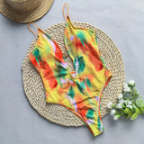 Bonnyshow One Piece Swimsuit for Women Sexy Hollow Out Bikini Fashion Tie Dye Print Bathing Suit New Brazilian Biquini Beachwear