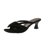 Bonnyshow  French Style Bow Square Head Women's Wedge Slippers Summer New 1 Slip-on Fashionable Casual Slide Slippers