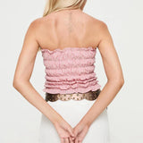 Bonnyshow  Plaid Strapless Tube Tops Elastic Ruched Off Shoulder Crop Tops Bandeau 90s Vintage Backless Y2K Tank Vest Women