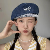 Bonnyshow Denim Diamond Bow Kont Baseball Cap Korean  Y2k Fashions Lace Baseball Hip Hop Hat Summer Designer Sun Protection Beach Hat