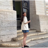 Bonnyshow  Chic One Button Women's Blazer Coat Elegant Laple Short Sleeve Shoulder Pad Pockets Jacket Female Summer Lady Commute Outwears