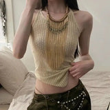 Bonnyshow  Irregular Sense Of Design Slim Sexy Crop Top Women Solid Casual Rib Sleeveless Tube Top Sweet Knit Off Shoulder O-Neck Tank Tops