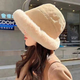 Bonnyshow Lamb Hair Thickened Warm Plush Bucket Hat Fluffy Autumn And Winter Velvet Cap Ear Protection Fisherman Hat Cute Cold Basin Hats