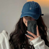 Bonnyshow Summer Denim Baseball Cap for Women Retro Letter Snapback Hat Korean Washed Cotton Lady Girls Duck Tongue Hats