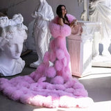 Bonnyshow Amazing Pink Bloom Long Women Maxi Dresses With Floral Jacket Beautiful 3D Hanmade Flower Evening Dresses Bridal Gowns