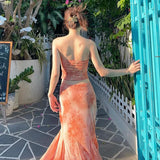 Bonnyshow Sexy 2 Piece Print Tube Crop Top And Irregular Long Skirt Sets Y2k Clothing Women Summer Vacation Outfits 2024