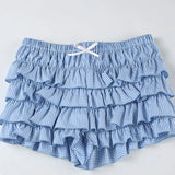 Bonnyshow  Sweet Girls Plaid Bow Cake Skirts Shorts Summer New Chic Beach Style Casual Low Waist Slimming Mini Shorts for Women