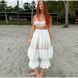 Bonnyshow  Elegant Lace Patchwork Lantern Pants Women Loose High Waist Loose Jogger Trousers Female 2025 Fashion Summer Holiday Bottom