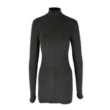 Bonnyshow Autumn New Dress Women Streetwear Fashion Turtleneck Long Sleeves Dresses Black Sexy Knitted Bodycon Dress Elegant Lady Clothing