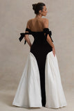 Bonnyshow New Couture Black&White Velvet Long Evening Dresses Sweetheart Bow Straps Modest Formal Party Dress Evening Gowns
