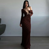 Bonnyshow autumn and winter new fashion hollow pleated slim slim long-sleeved dress elegant sexy party dress club clothing