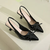 Bonnyshow  Fashion Butterfly-Knot Footwear Women Medium Heels Pumps Shoes Pointed Toe Luxury Female Slingbacks Thin Heels Shoes for Ladies