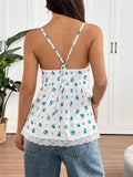 Bonnyshow  Women's Camisole New Summer Streetwear Fashion Blue Print Button Lace-up Vest Sexy Lace Backless Female Versatile Tank Clothing
