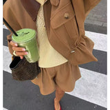 Bonnyshow  Women Batwing Sleeve Waist Cinched Autumn Jacket Front Zipper Lapel Collar Casual Streetwear Coat