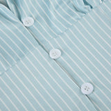 Bonnyshow  Elegant Chic Striped Slim Women Shirts Summer Sweet Trim V-Neck Design Fashion Trendy Blouses