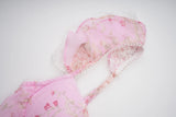 Bonnyshow  Romantic Floral Print Maxi Dress Ruffle Trim Lace Detail Tiered Long Pretty Pink For Women Sleeveless Summer TH9769