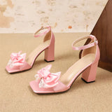 Bonnyshow  Design Style Butterfly-kont Buckle Strap Women Sandals Fashion Summer Square High Heels Banquet Wedding Shoes