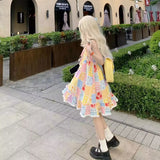 Bonnyshow Summer Comfortable Lattice Print Hem Loose Strap Dress Midi Dress  New Lolita