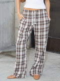 Bonnyshow  Streetwear Drawstring Plaid Pants Elastic Waisted Fashion Casual Sweatpants Harajuku Aesthetic Y2K Straight Pants