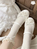 Bonnyshow  Lolita Style Lace Bow Mid-heel Leather Shoes Sweet and Cute Fashion Spring Autumn Elegant Mary Jane Low Heel Pumps Femme