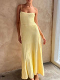 Bonnyshow  Knit Patchwork High Waist Maxi Dress For Women Backless Fashion Holiday Beach Slim Summer Dress Knitwear Female Dress