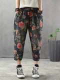 Bonnyshow Fashion Printed Cotton Linen Harem Pants for Women Summer Casual High Waist Calf-Length Loose Trousers Female Streetwear