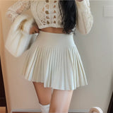 Bonnyshow Summer High Waist Womens Sexy Mini Skirts Side Zipper Vintage Pleated Skirt Korean Student White Tennis Skirts Short Black