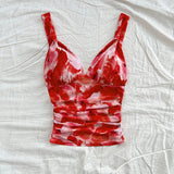 Bonnyshow  Women's V Neck Cami Tops Sleeveless Spaghetti Strap Floral Print Camisole Beach Sexy Short Vest Summer 2025