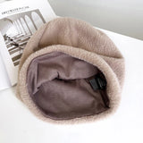 Bonnyshow Korean Plush Beanie Hat for Women Winter Warm Fleece Wool Baggy Cap Solid Color Thicken Female Skullies Hats