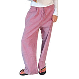Bonnyshow Lounge Pants y2k Clothes Women Plaid Print Drawstring High Waist Loose Trousers with Pockets 2000s Clothing Streetwear