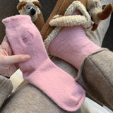 Bonnyshow Cute Cat Plush Socks for Women Warm Thicken Mink Velvet Floor Sock Winter Thermal Snow Home Sleep Socks Hosiery