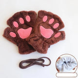 Bonnyshow Cartoon Cute Cat Claw Paw Gloves Women Plush Mittens Warm Soft Plush Short Fingerless Fluffy Bear Cat Gloves Costume Half Finger