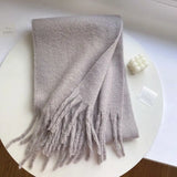 Bonnyshow Winter Warm Thicken Scarf Luxury Cashmere Women's Scarfs Solid Color Minimalism Shawl Long Soft Fluffy Classic Tassel Shawls