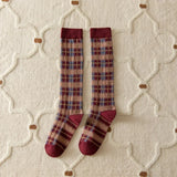 Bonnyshow Plaid Long Socks Stocking Women Stockings Harajuku Retro Vintage JK School Girls Cotton Knee Socks Women Stockings College Style