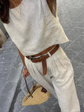 Bonnyshow  New Cotton and Linen Set for Spring and Summer 2025 Is Elegant Featuring A Sleeveless Vest and Wide-leg Trousers A Two-piece Set