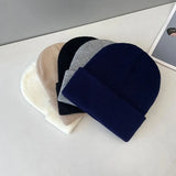 Bonnyshow Winter Knitted Hat Women Men Solid Color Warm Beanie Cap Female Autumn Crochet Woolen Hats Korean Unisex Skullcap