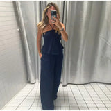 Bonnyshow  Casual Stripe Halter Tank Pants Set Women Beach Sleeveless Backless Top Straight Trousers 2025 Summer Holiday Lady Suit New