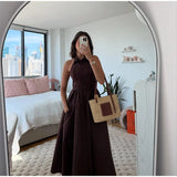 Bonnyshow  Women Shirt Belt  A-line Dressess Casual Laple Single Breasted Pockets Waist Cinching Maxi Dress Summer Lady Evening Party Gowns