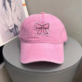 Bonnyshow Vintage Denim Bow Baseball Cap Korean Black Pink Y2k Fashions Baseball Cap Summer Sun Protection Beach Hat Japanese Women Hat