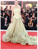 Bonnyshow Couture Dusty Green Bloom Evening Dresses Pretty Handmade Flower A-line Long Formal Party Dresses Bridal Dress
