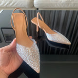 Bonnyshow  Fashion Summer Women High Heels Pearl Decoration Slingback Woman Pumps Pointed Toe High Heels Sandals Elegant Woman Shoes