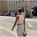 Bonnyshow  Casual Knitted Solid V-neck Vest Women Versatile Sleeveless Single Breasted Vest Cardigan Female Fashion Simple Basic Knitwear