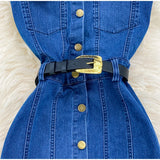 Bonnyshow  Fashion Halter Belt Jeans Long Dress For Women Single Breasted High Waist Slim Maxi Dress Lady 2025 Summer Chic Street Vestidos