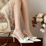 Bonnyshow  Butterfly-Knot Ladies High Heeled Sandals Elegant Pointed Toe Modern Wedding Slingbacks Footwear Summer Office Shoes for Women
