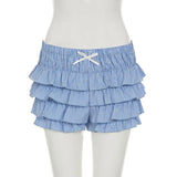 Bonnyshow  Sweet Girls Plaid Bow Cake Skirts Shorts Summer New Chic Beach Style Casual Low Waist Slimming Mini Shorts for Women