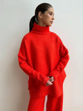 Bonnyshow Women's Turtleneck Sweater Pants Suits Loose Casual Knitted Sweater Winter Thicke Loose Pullover Trousers 2 Pieces Sets