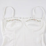 Bonnyshow  Floral Embroidery Summer Camisole Backless Slim Sexy Hottie Casual Sleeveless Crop Tops Basic Streetwear Clothings