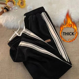 Bonnyshow Corduroy Striped Sweatpants Women Streetwear Thick Wide Leg Pants Y2K Harajuku High Waist Joggers Korean Baggy Trousers