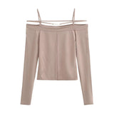 Bonnyshow  Sexy Strapless Blouse One-shoulder Slim Long-sleeved T-shirt Female